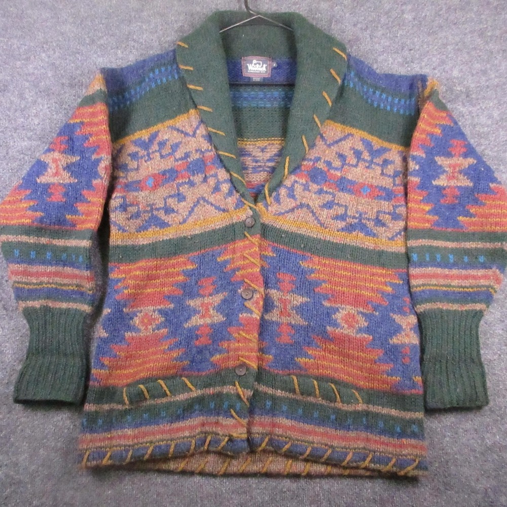 Vintage Woolrich Sweater Mens Medium Multicolor Mallard Shawl Cardigan Tribal